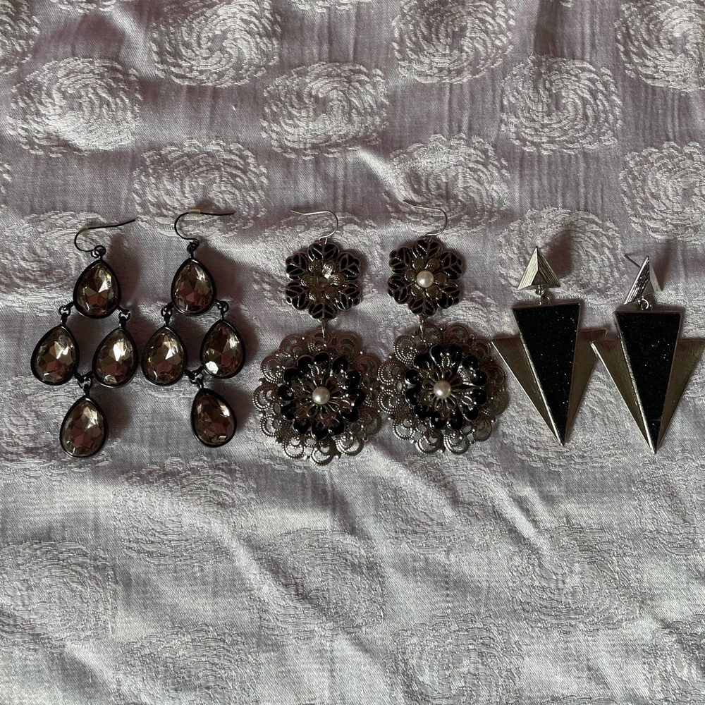 Art Deco Black and Silver Earring Bundle